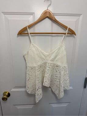 White Babydoll Sheer Lace Camisole Large Y2K Coquette Fairy Whimsical Festival